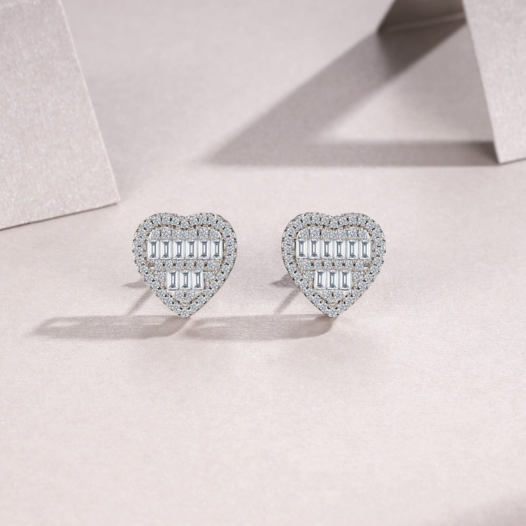 Amorette Moissanite Heart Stud Earrings in Sterling Silver