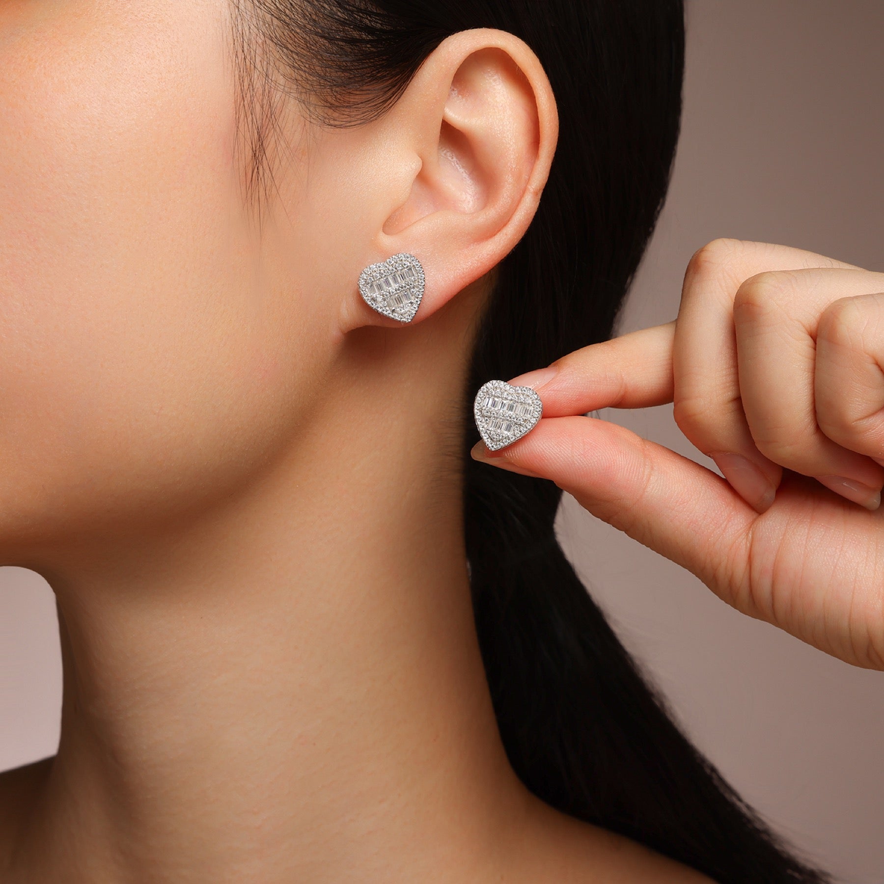 Amorette Moissanite Heart Stud Earrings in Sterling Silver