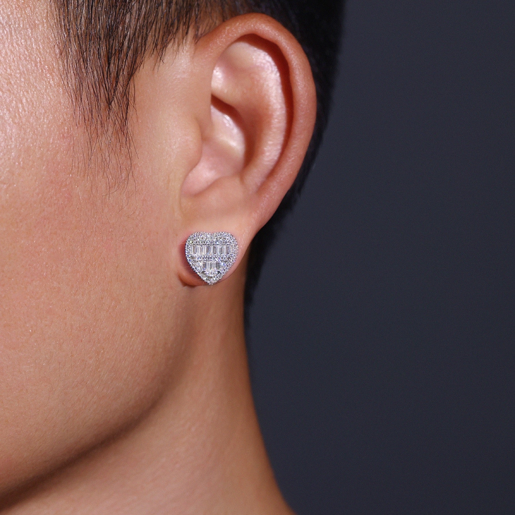 Amorette Moissanite Heart Stud Earrings in Sterling Silver