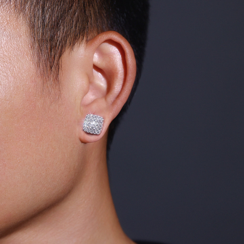 Cobble Moissanite Pavé Stud Earrings in Sterling Silver