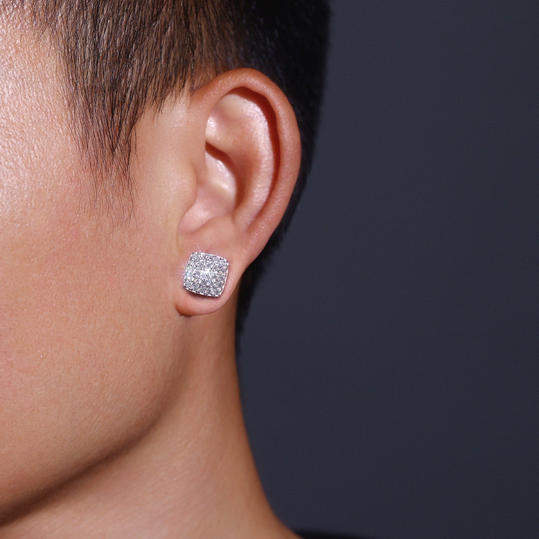 Cobble Moissanite Pavé Stud Earrings in Sterling Silver