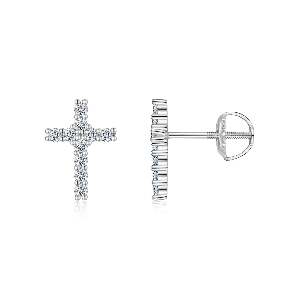 Grace Moissanite Cross Stud Earrings in Sterling Silver