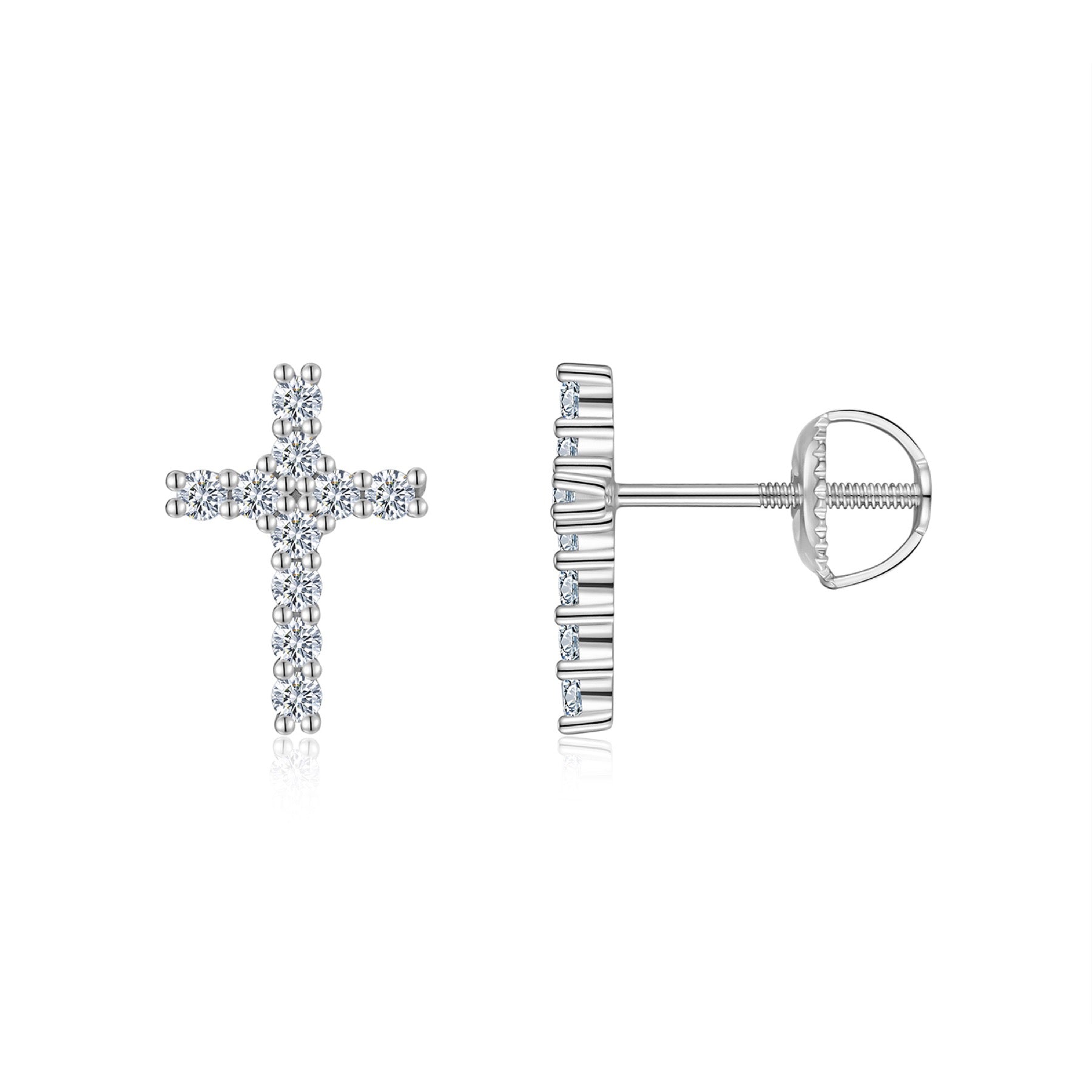 Grace Moissanite Cross Stud Earrings in Sterling Silver