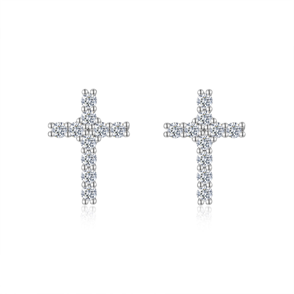 Grace Moissanite Cross Stud Earrings in Sterling Silver