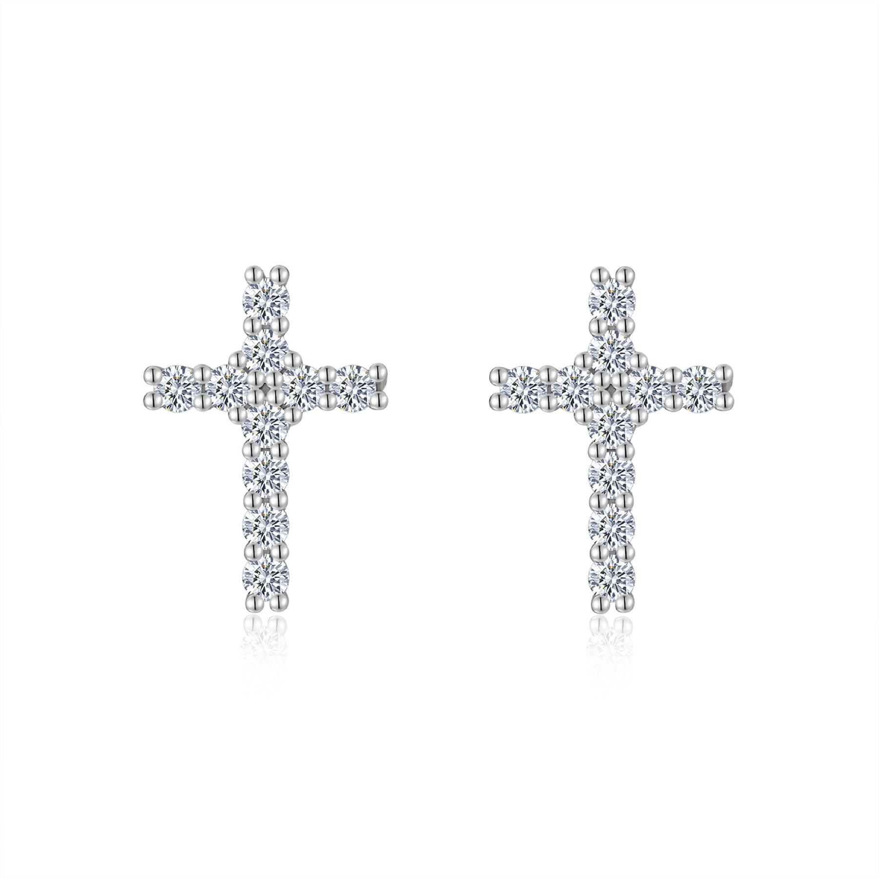Grace Moissanite Cross Stud Earrings in Sterling Silver