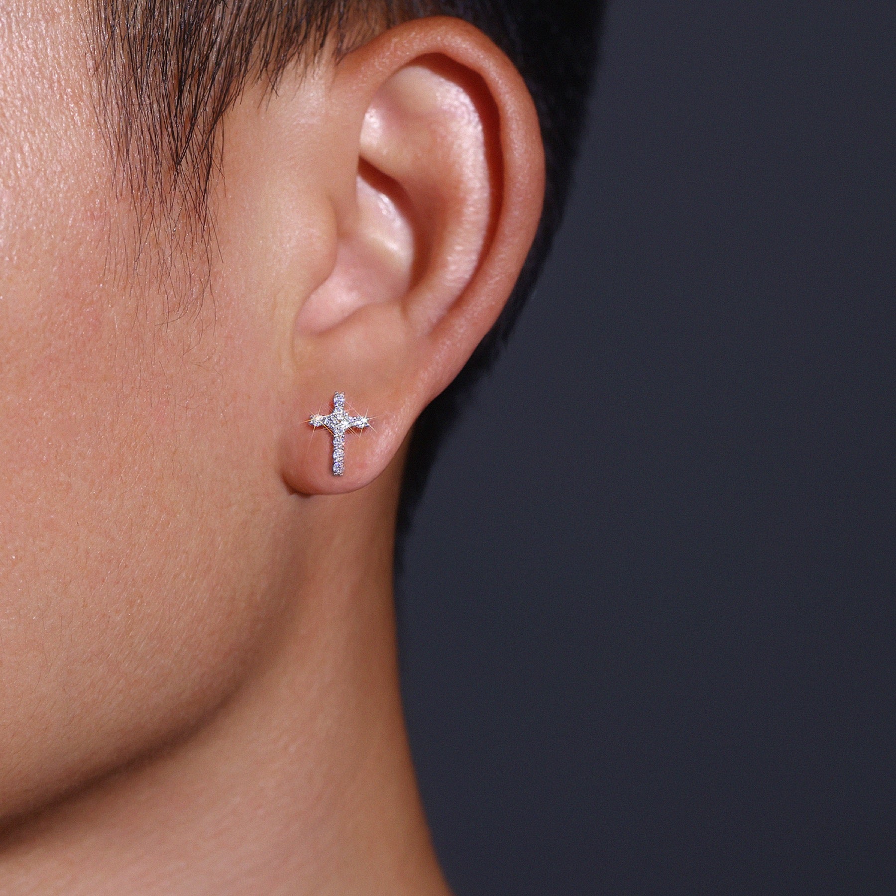 Grace Moissanite Cross Stud Earrings in Sterling Silver