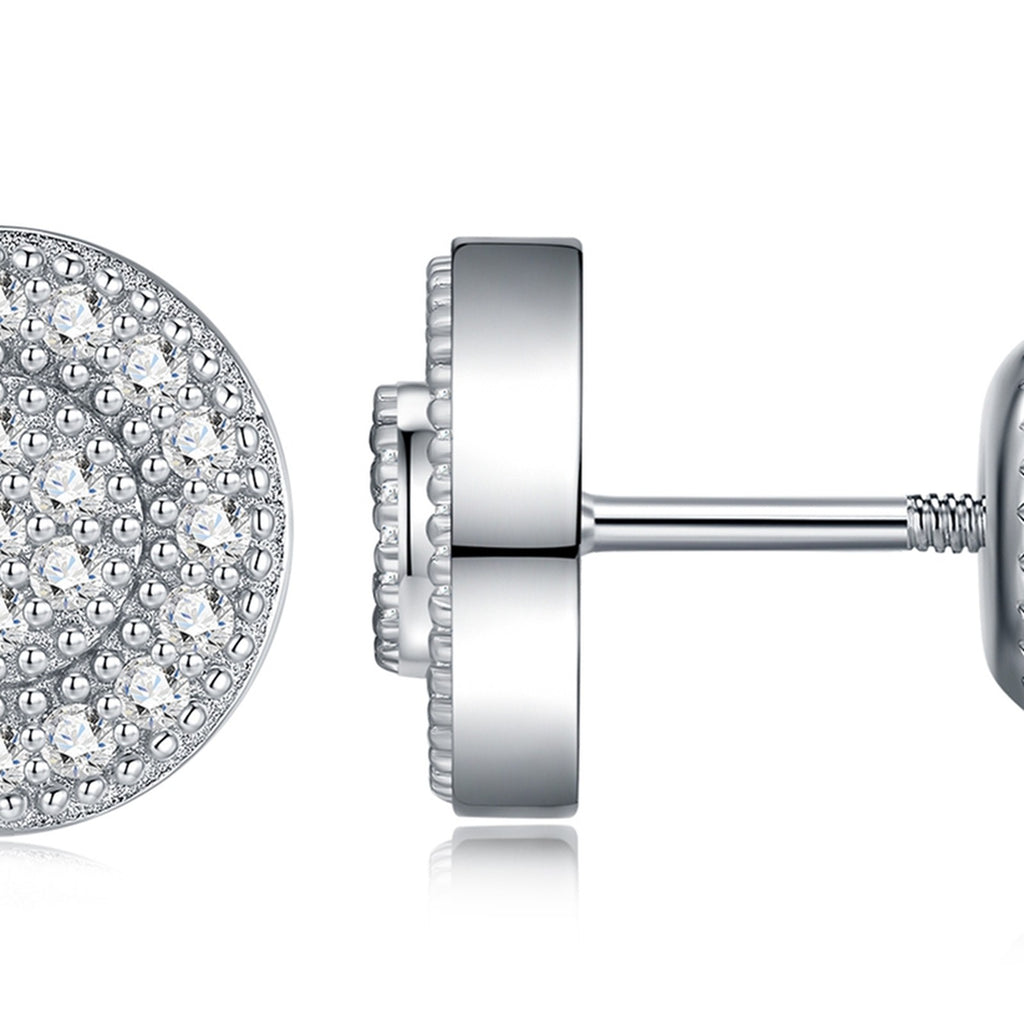 Solaire Moissanite Halo Stud Earrings in Sterling Silver — detail