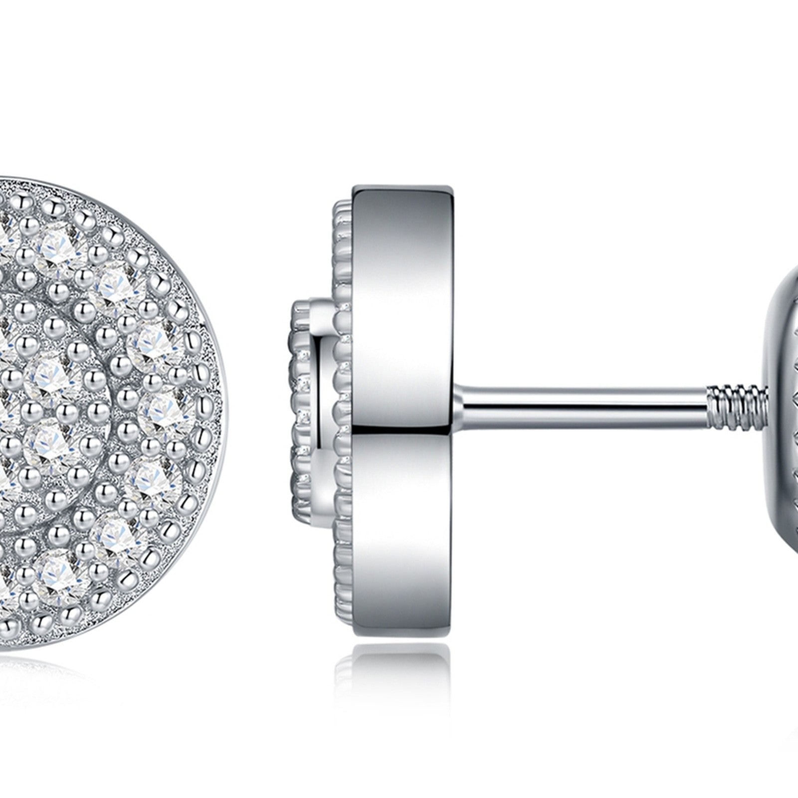 Solaire Moissanite Halo Stud Earrings in Sterling Silver — detail