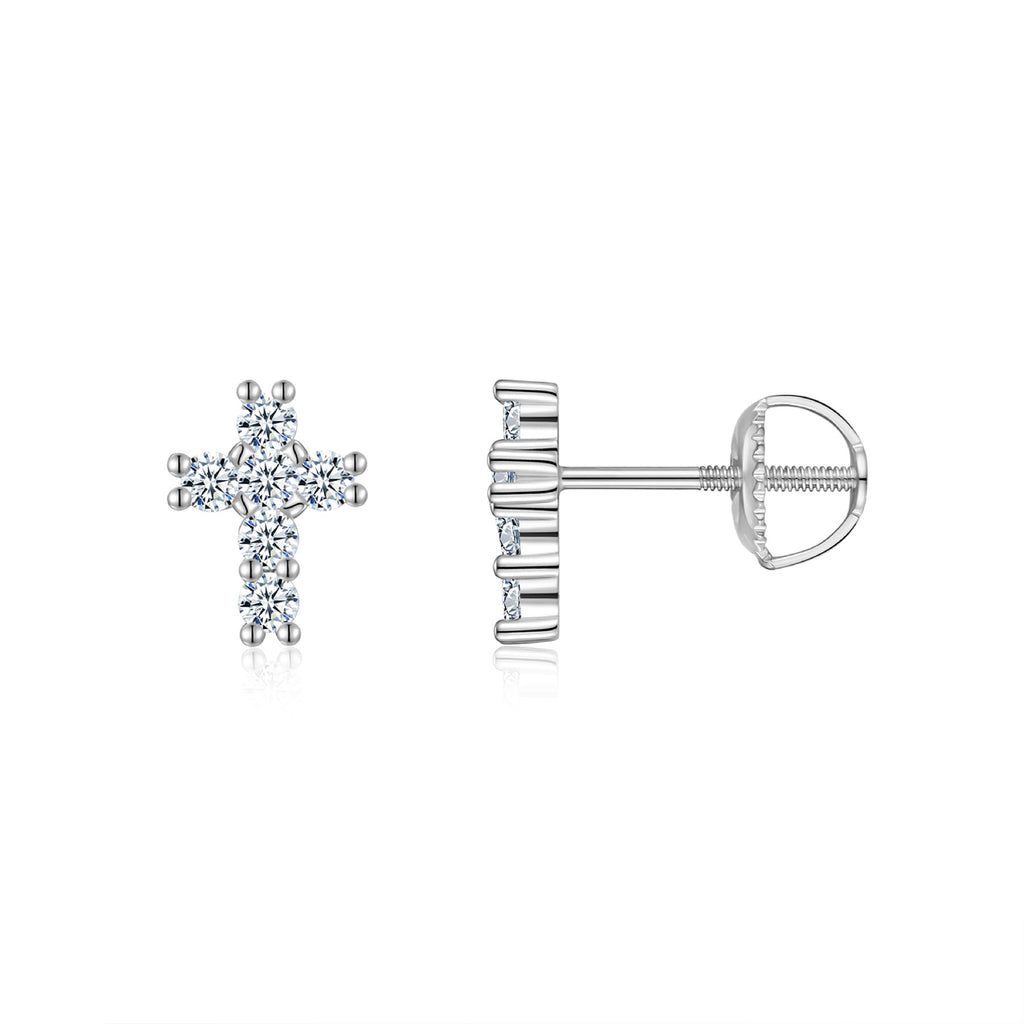 Crucis Moissanite Cross Stud Earrings in Sterling Silver