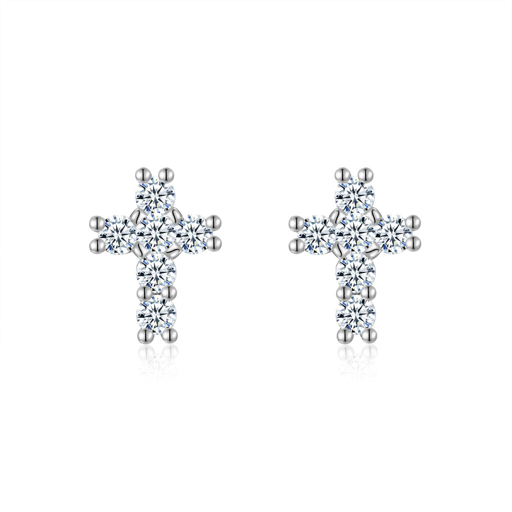 Crucis Moissanite Cross Stud Earrings in Sterling Silver