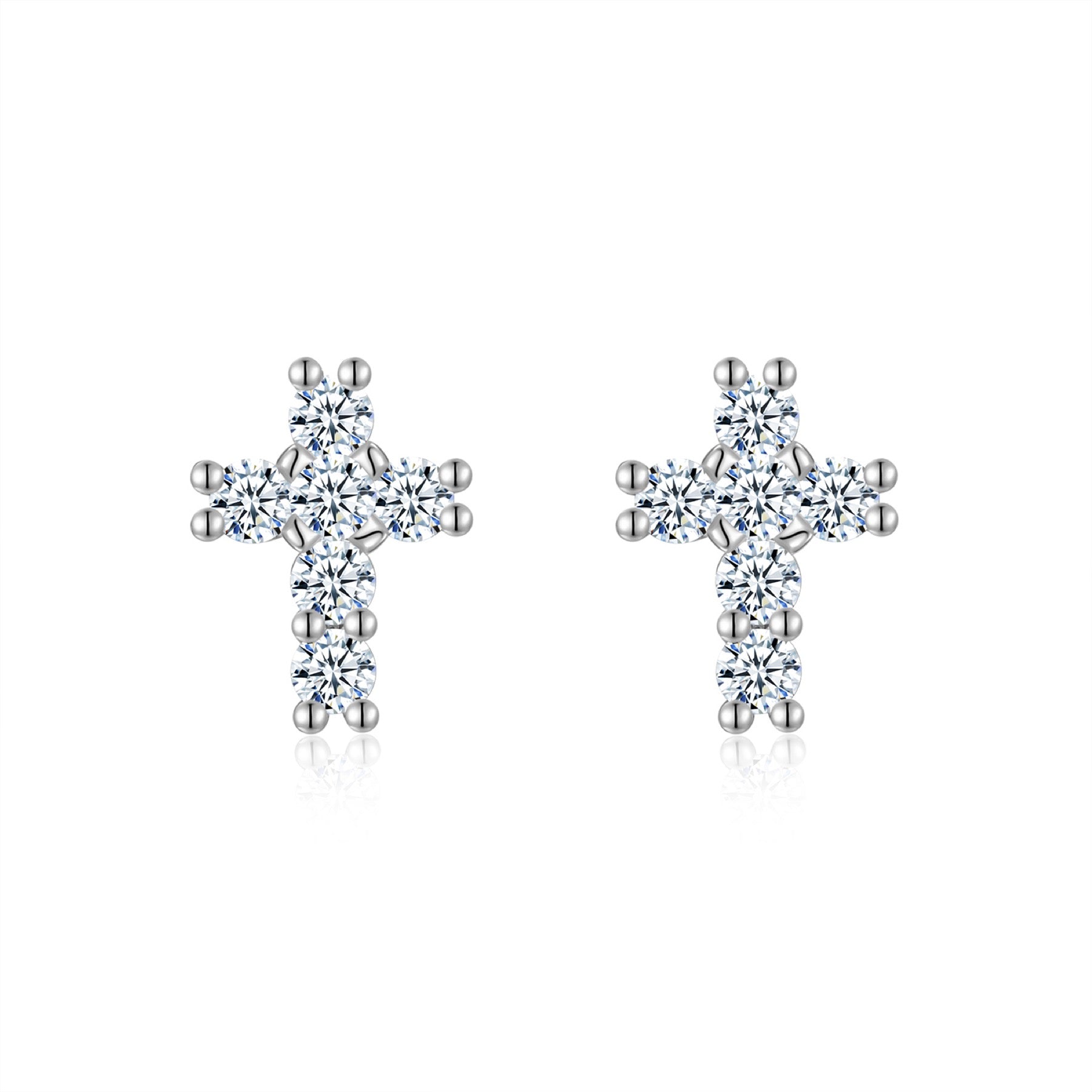 Crucis Moissanite Cross Stud Earrings in Sterling Silver