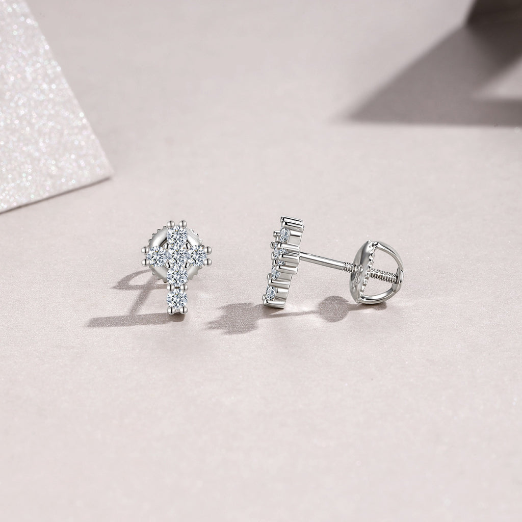 Crucis Moissanite Cross Stud Earrings in Sterling Silver