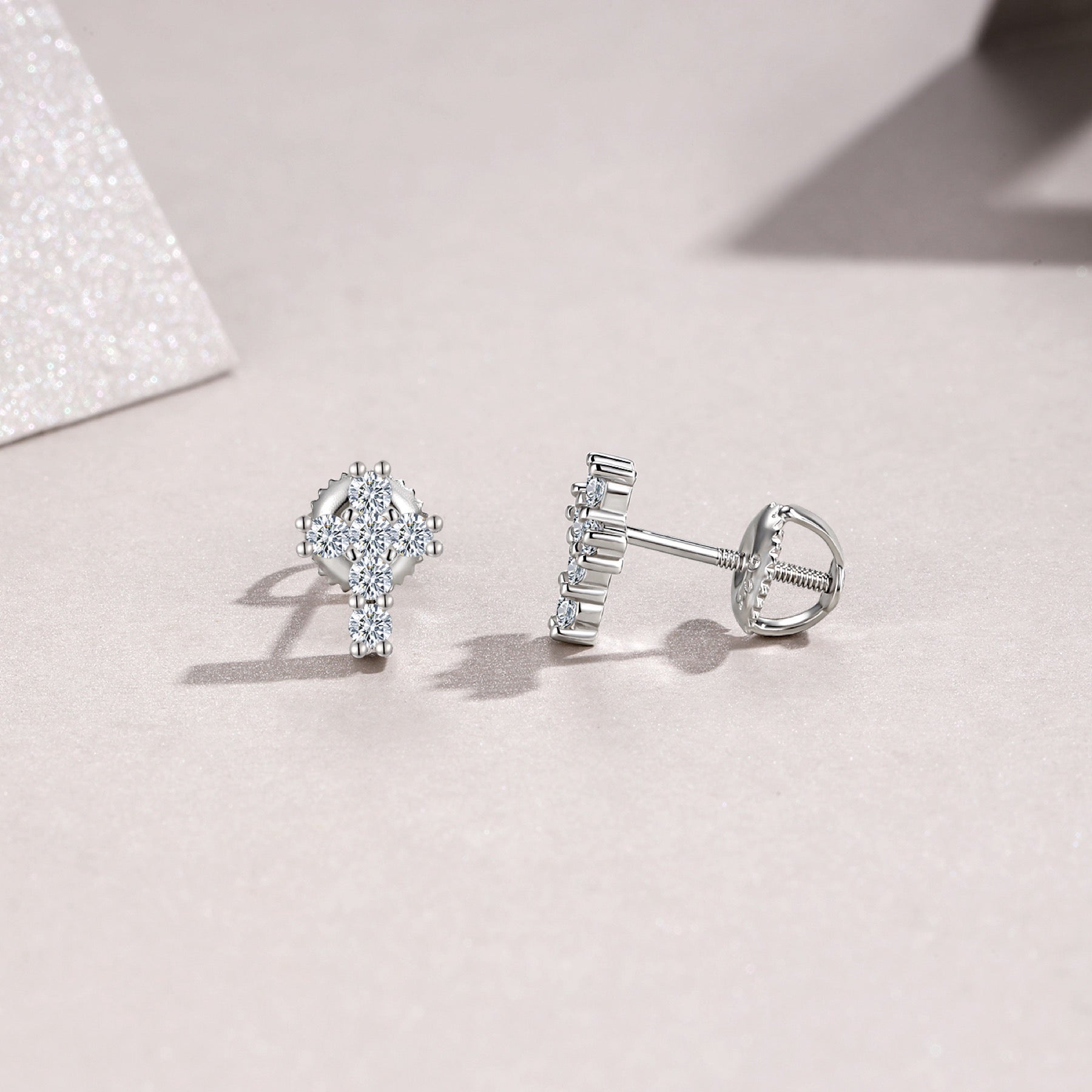 Crucis Moissanite Cross Stud Earrings in Sterling Silver