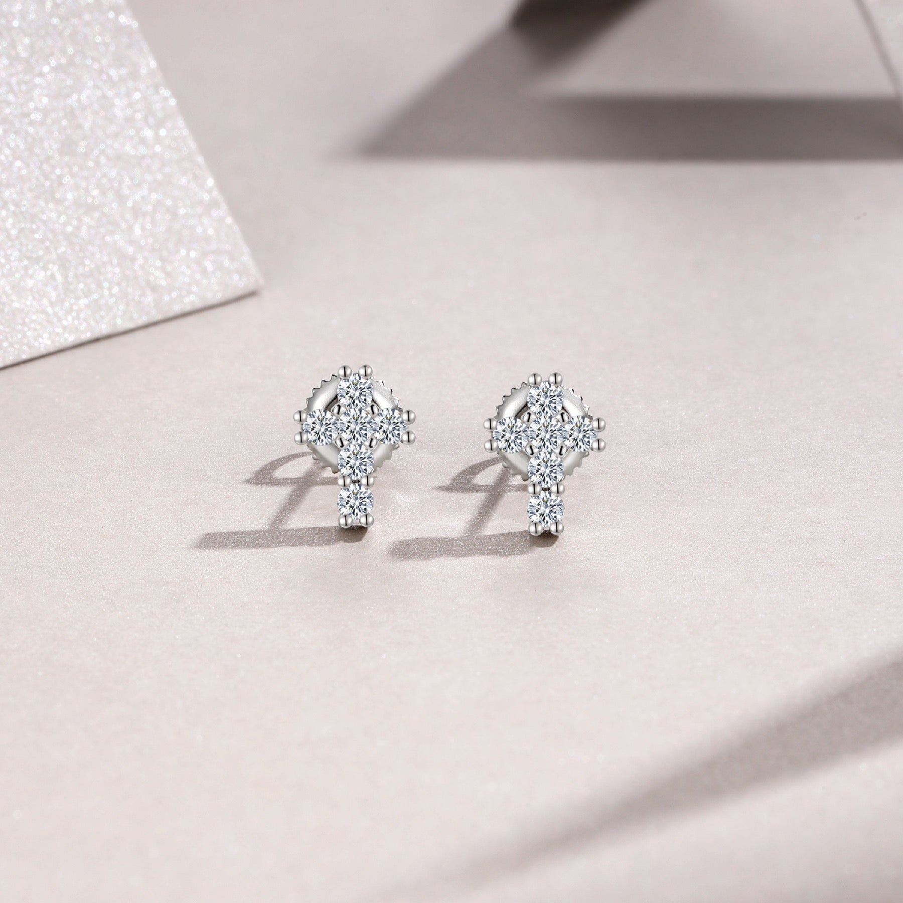 Crucis Moissanite Cross Stud Earrings in Sterling Silver