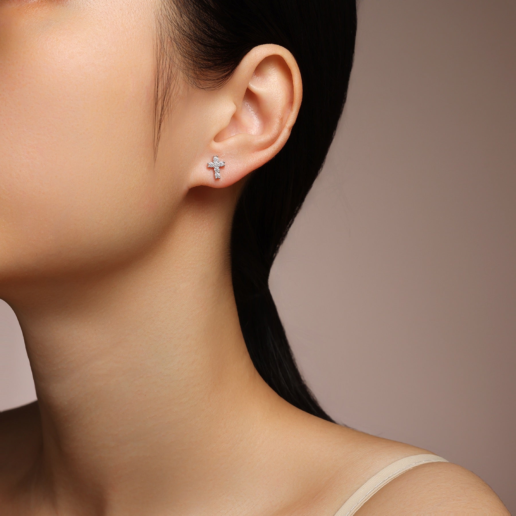 Crucis Moissanite Cross Stud Earrings in Sterling Silver