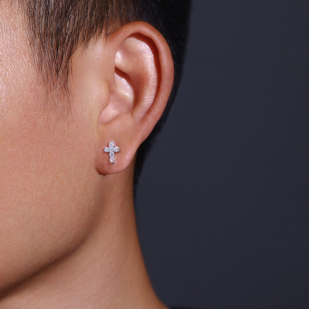 Crucis Moissanite Cross Stud Earrings in Sterling Silver