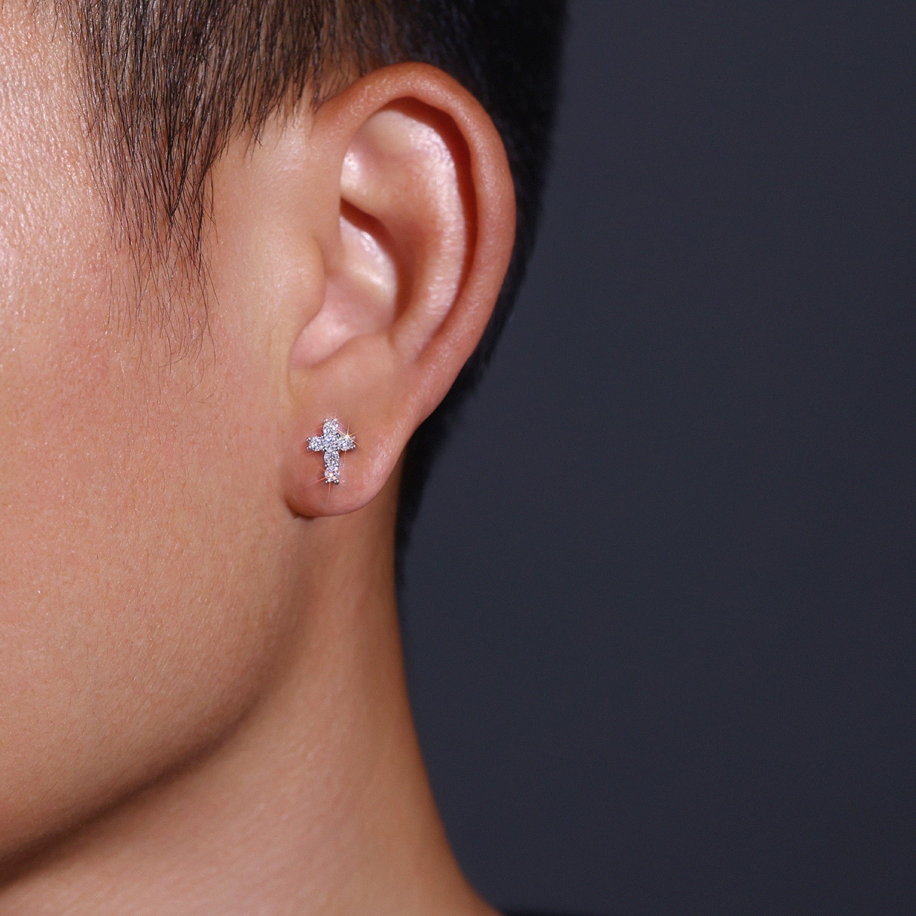 Crucis Moissanite Cross Stud Earrings in Sterling Silver