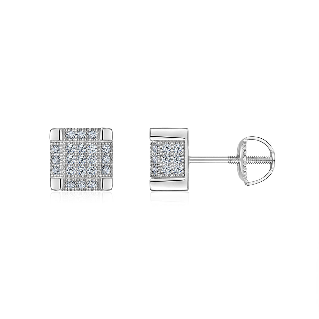 Parquet Moissanite Pavé Stud Earrings in Sterling Silver