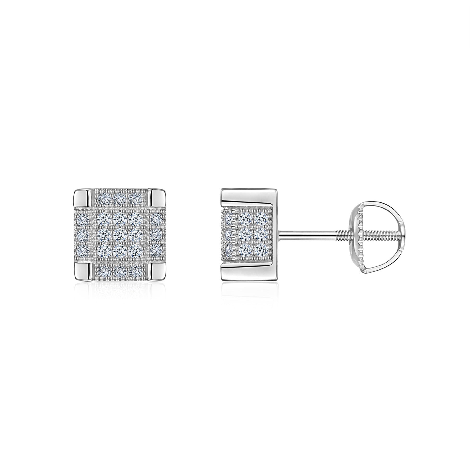 Parquet Moissanite Pavé Stud Earrings in Sterling Silver