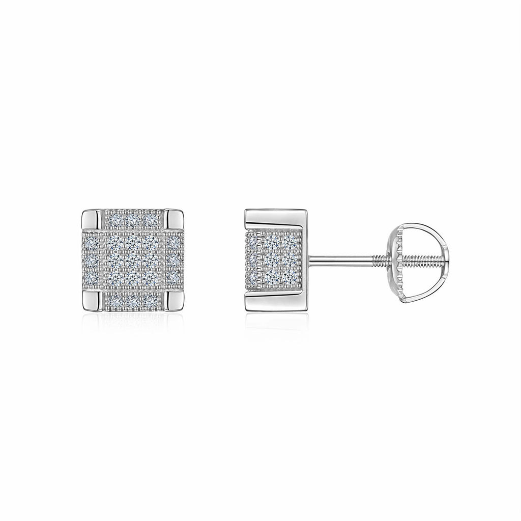 Parquet Moissanite Pavé Stud Earrings in Sterling Silver