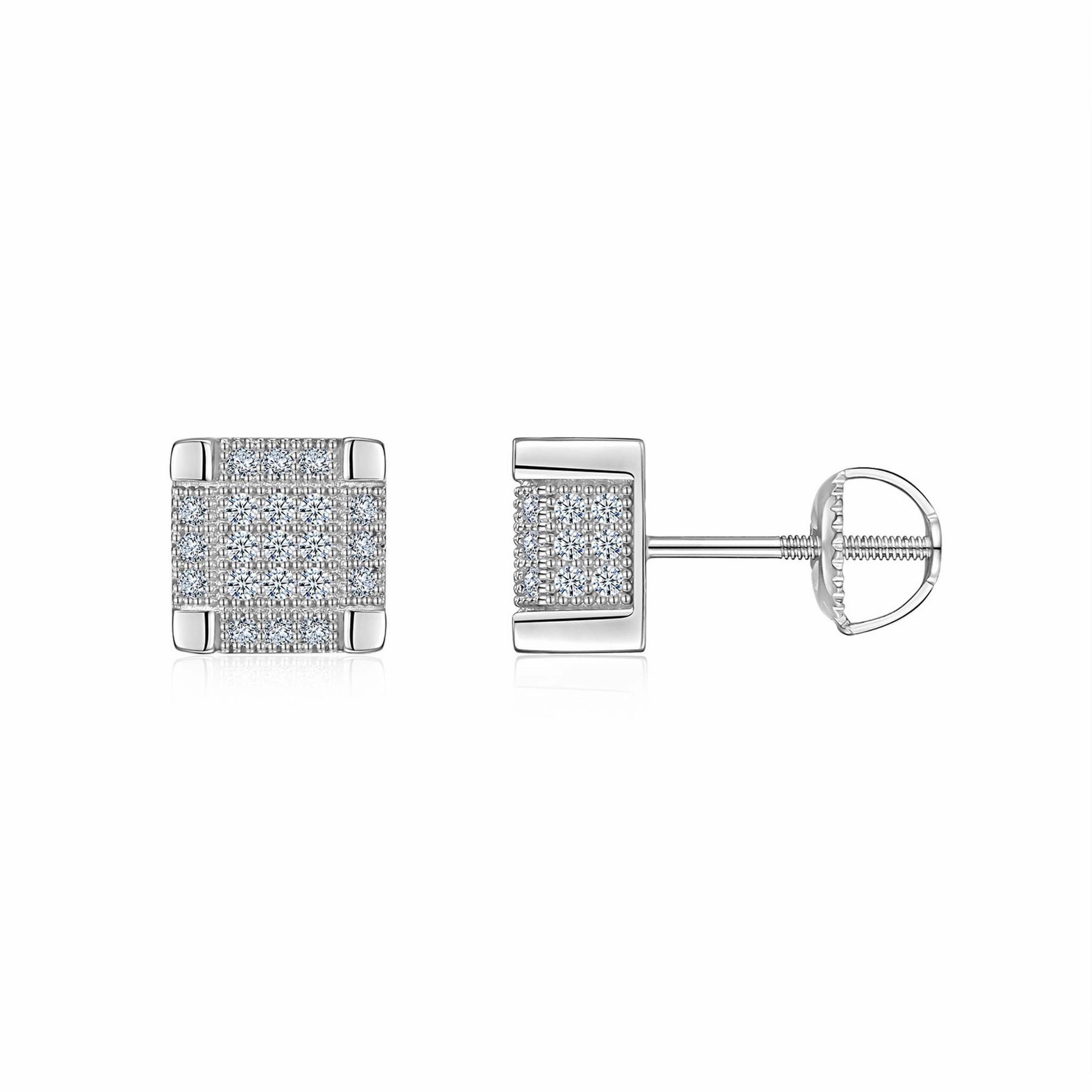 Parquet Moissanite Pavé Stud Earrings in Sterling Silver
