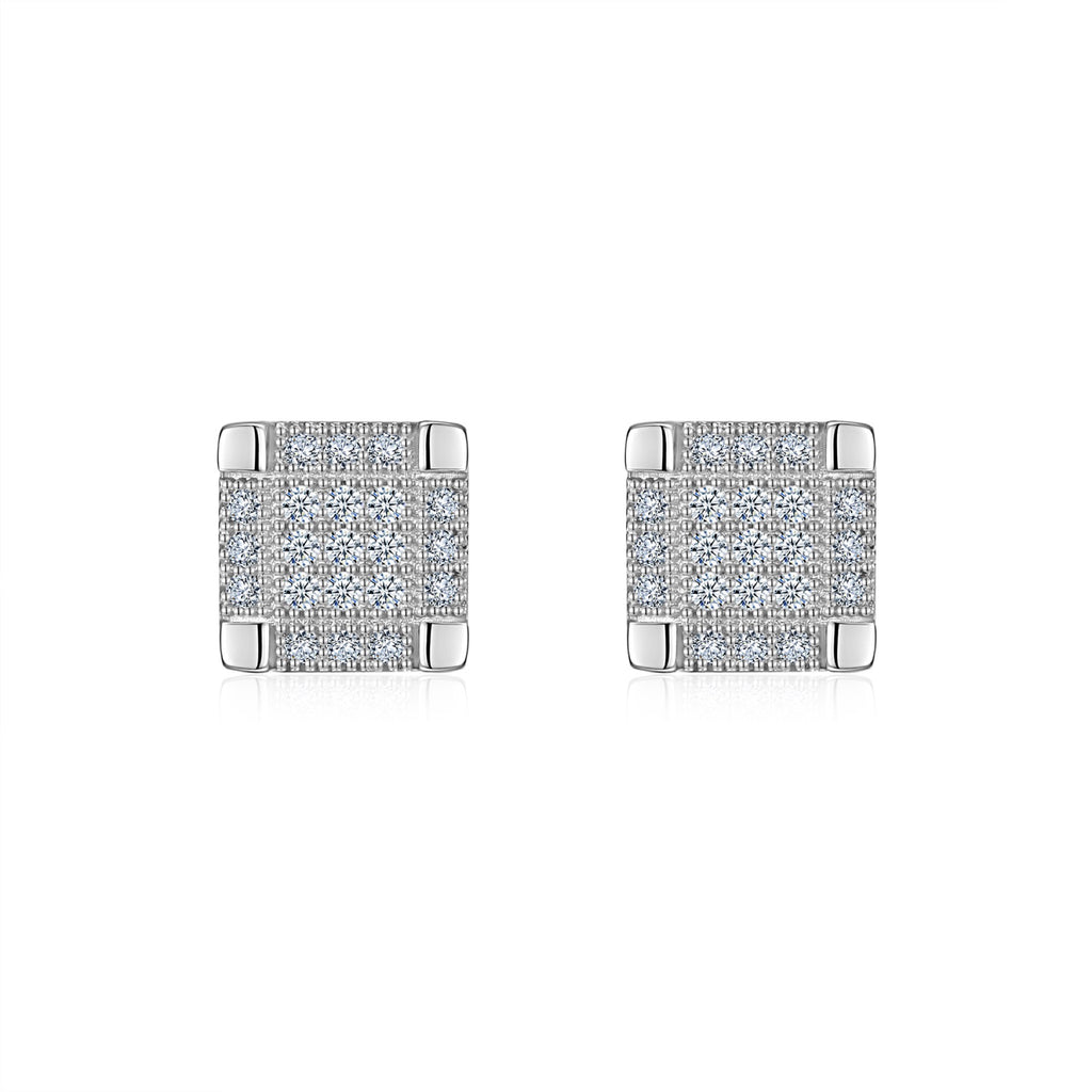 Parquet Moissanite Pavé Stud Earrings in Sterling Silver