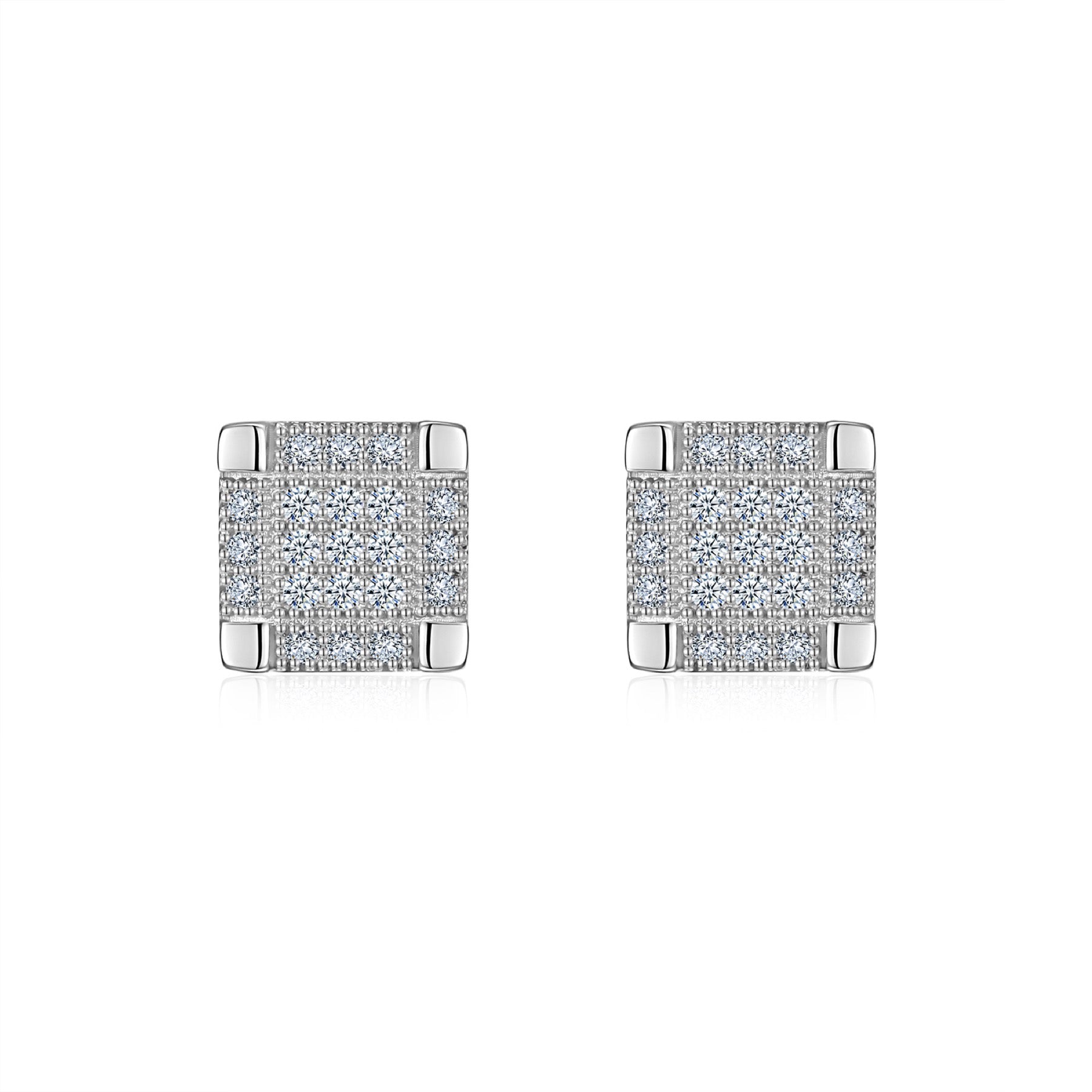 Parquet Moissanite Pavé Stud Earrings in Sterling Silver