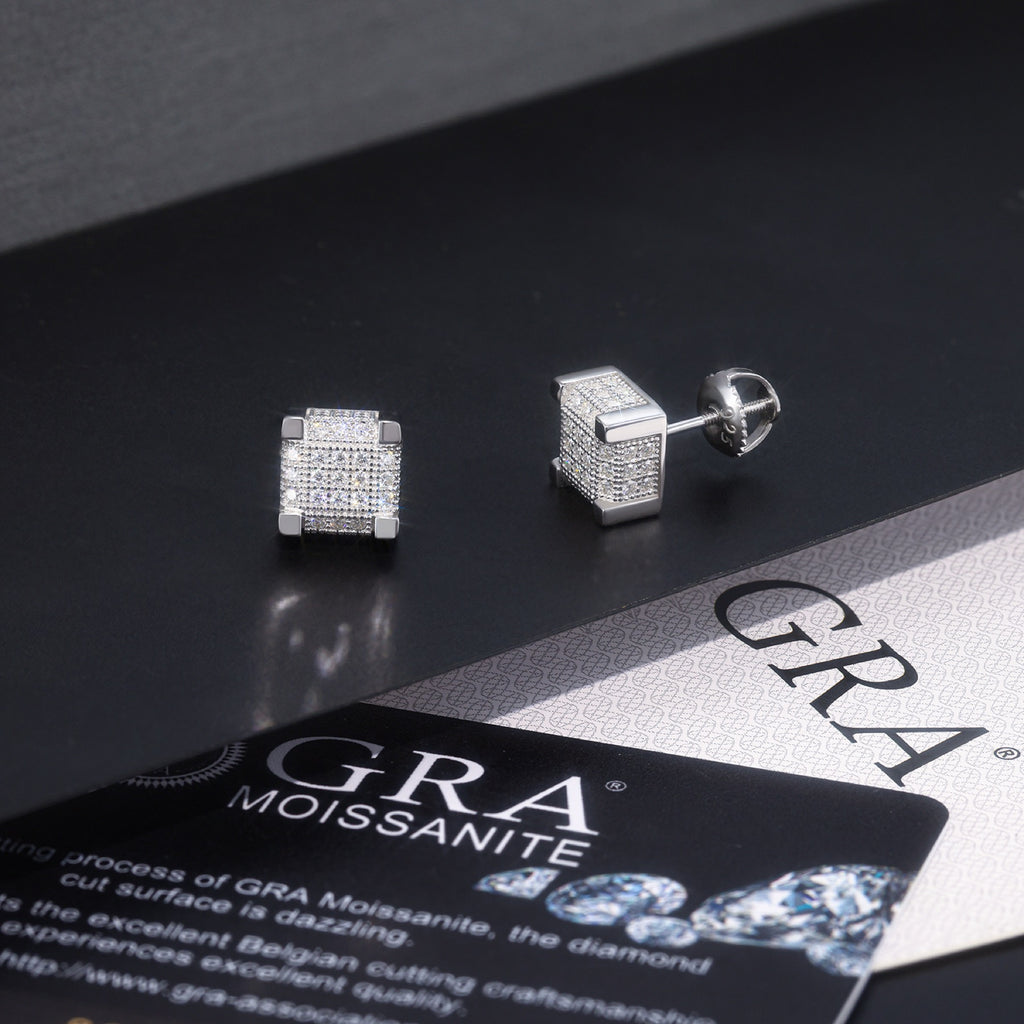 Parquet Moissanite Pavé Stud Earrings in Sterling Silver