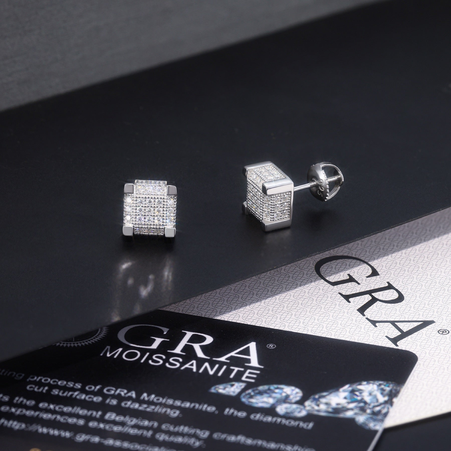 Parquet Moissanite Pavé Stud Earrings in Sterling Silver