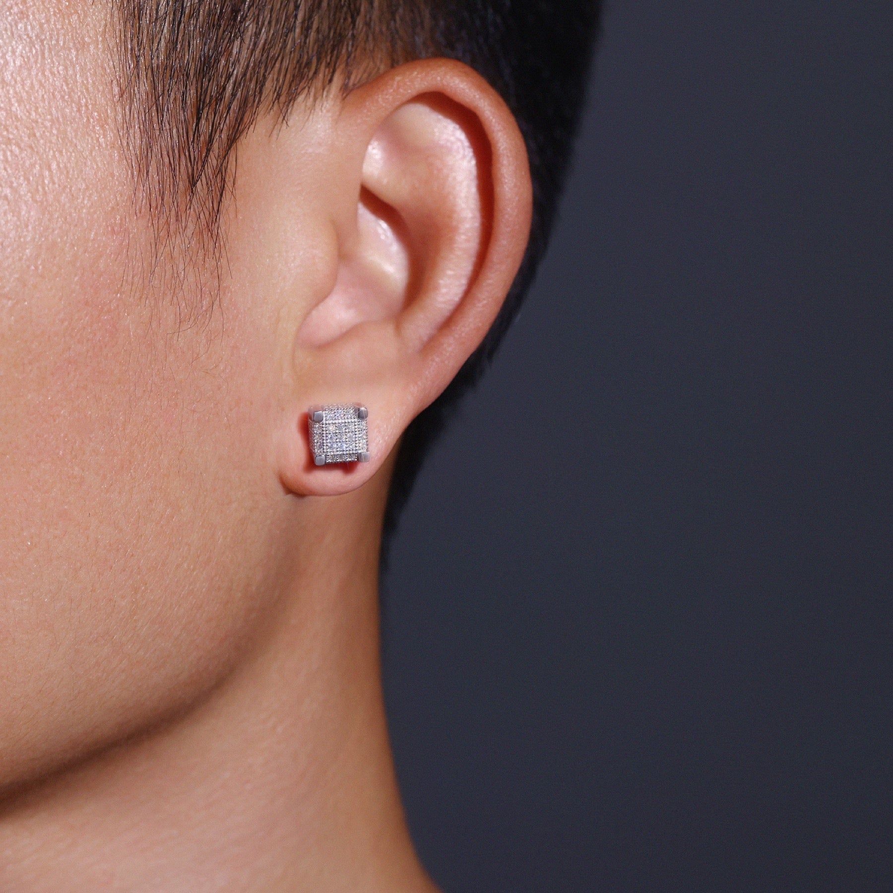 Parquet Moissanite Pavé Stud Earrings in Sterling Silver