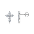Faith Moissanite Cross Stud Earrings in Sterling Silver