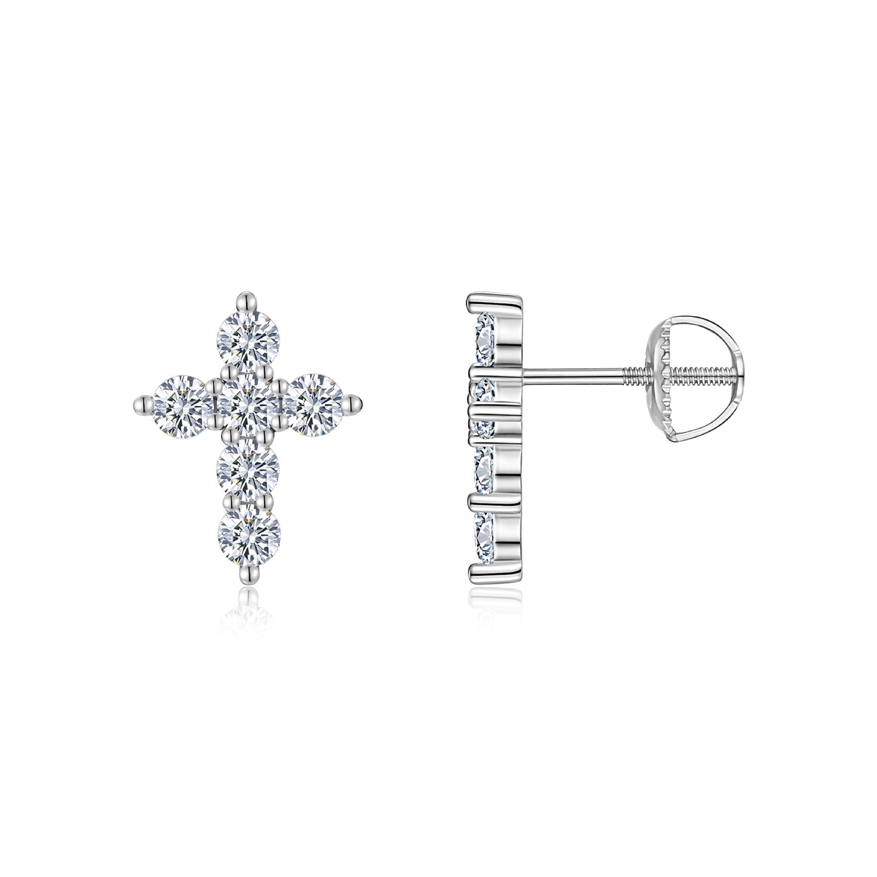 Faith Moissanite Cross Stud Earrings in Sterling Silver