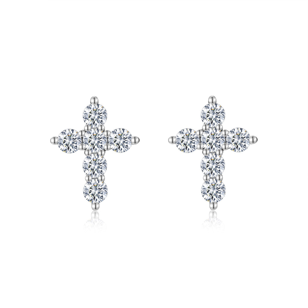 Faith Moissanite Cross Stud Earrings in Sterling Silver