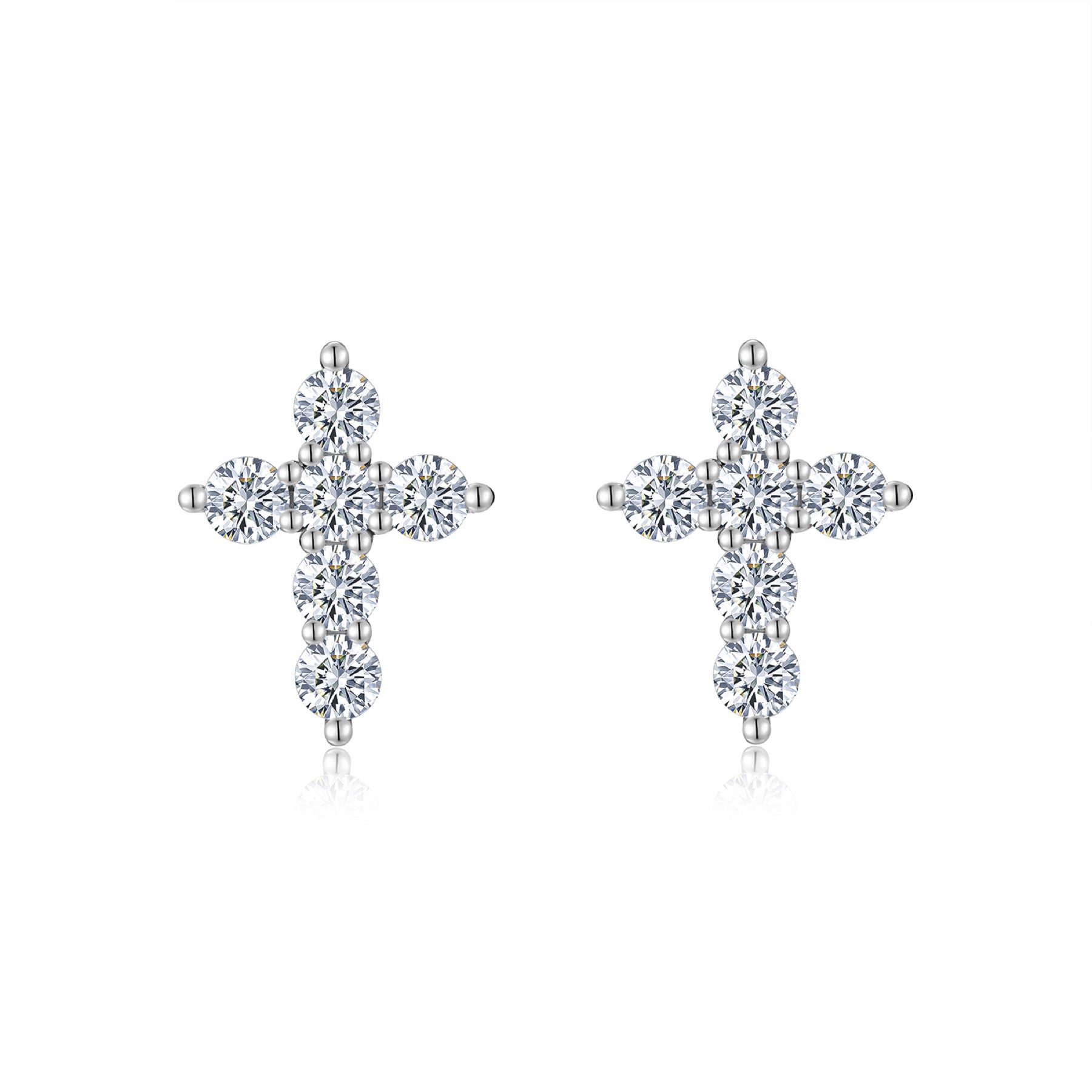 Faith Moissanite Cross Stud Earrings in Sterling Silver