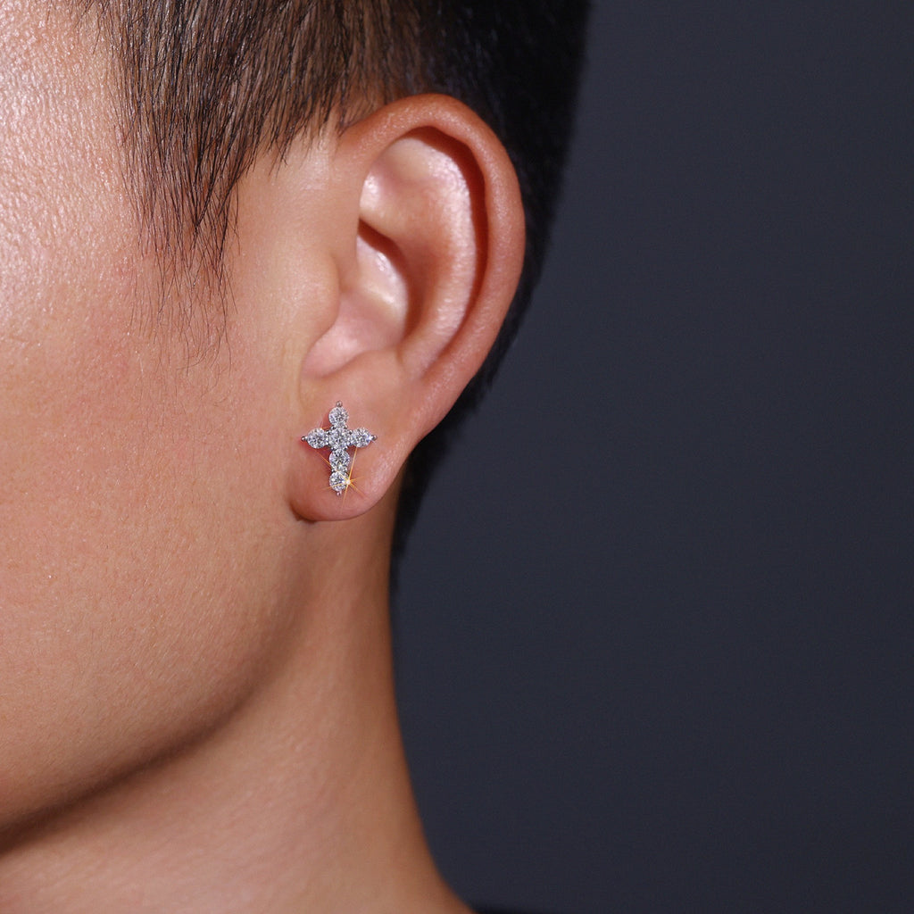 Faith Moissanite Cross Stud Earrings in Sterling Silver