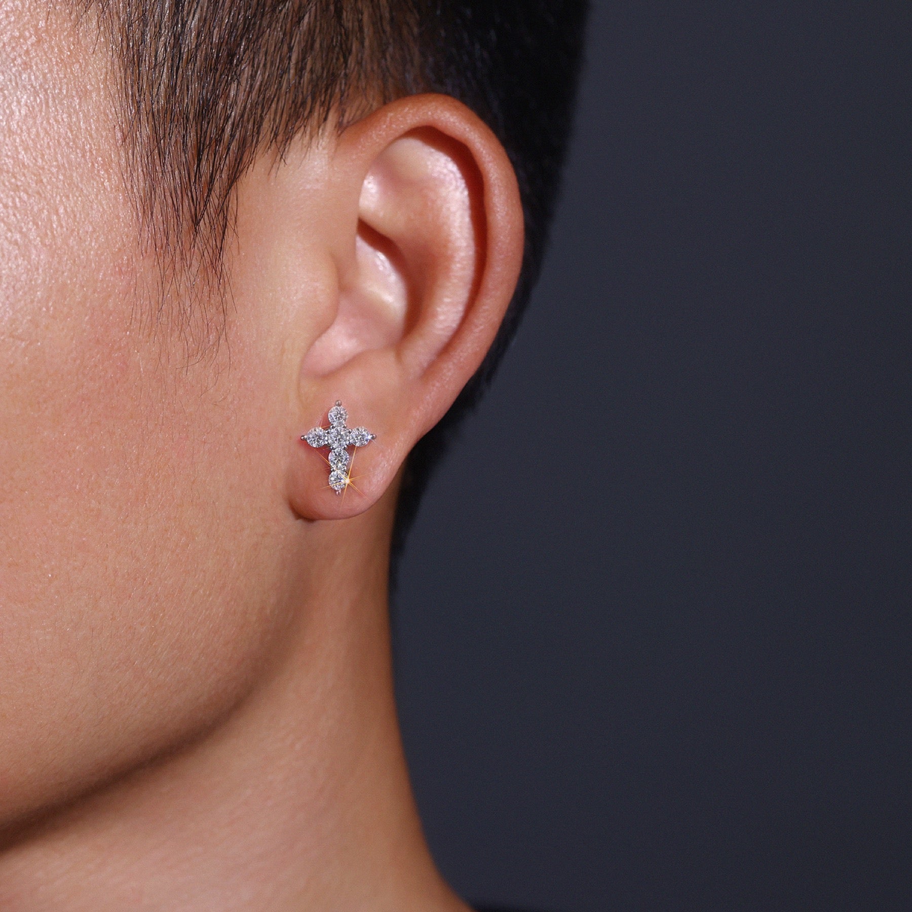 Faith Moissanite Cross Stud Earrings in Sterling Silver