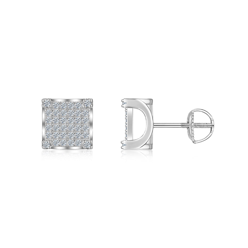 Grille Moissanite Pavé Stud Earrings in Sterling Silver