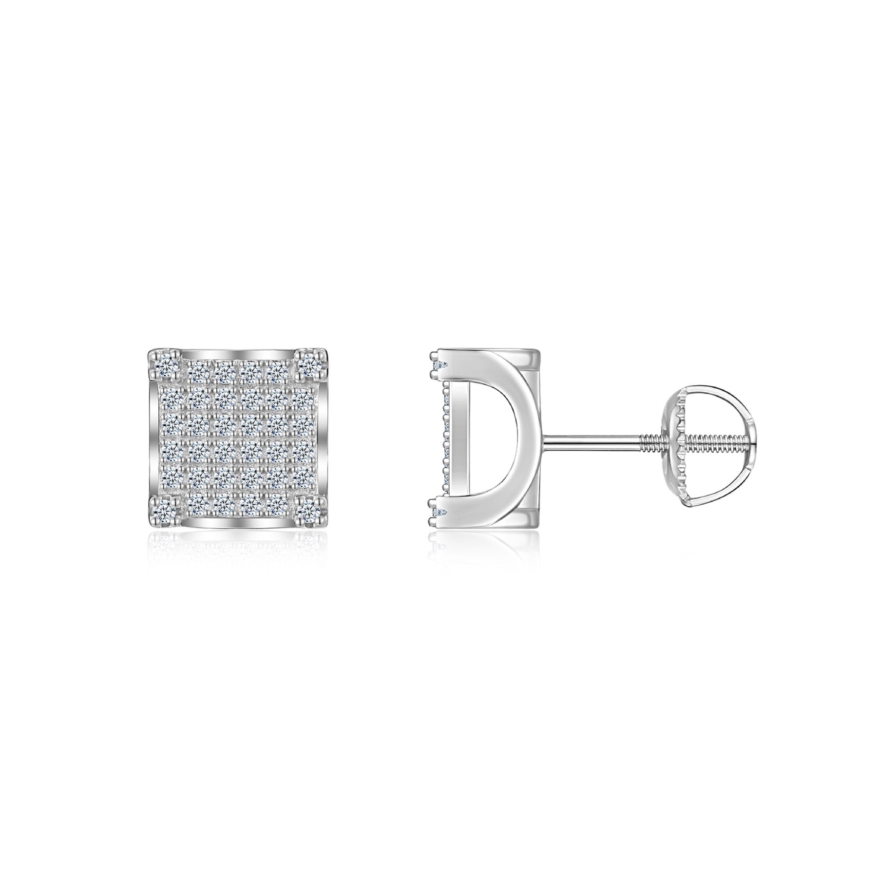 Grille Moissanite Pavé Stud Earrings in Sterling Silver