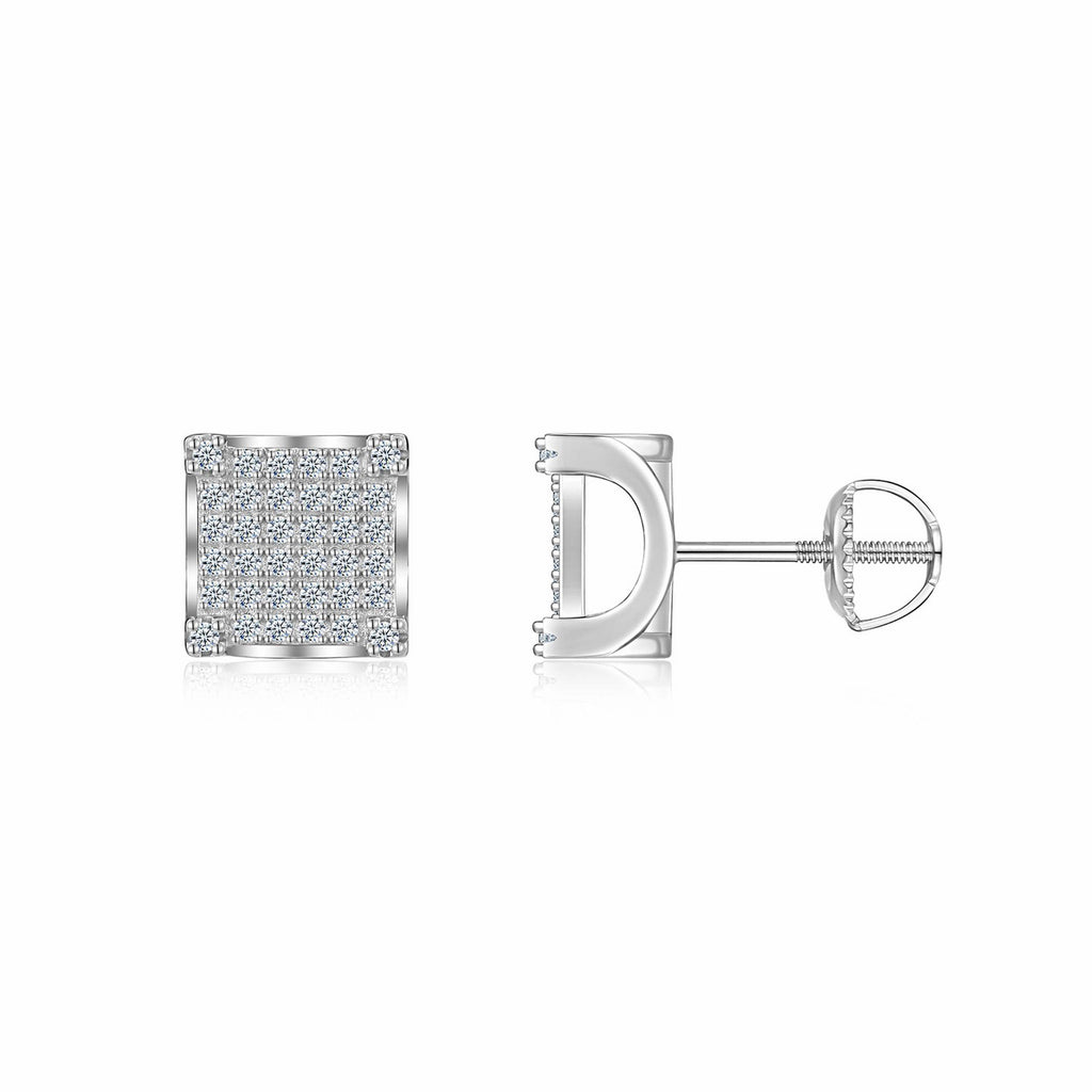 Grille Moissanite Pavé Stud Earrings in Sterling Silver