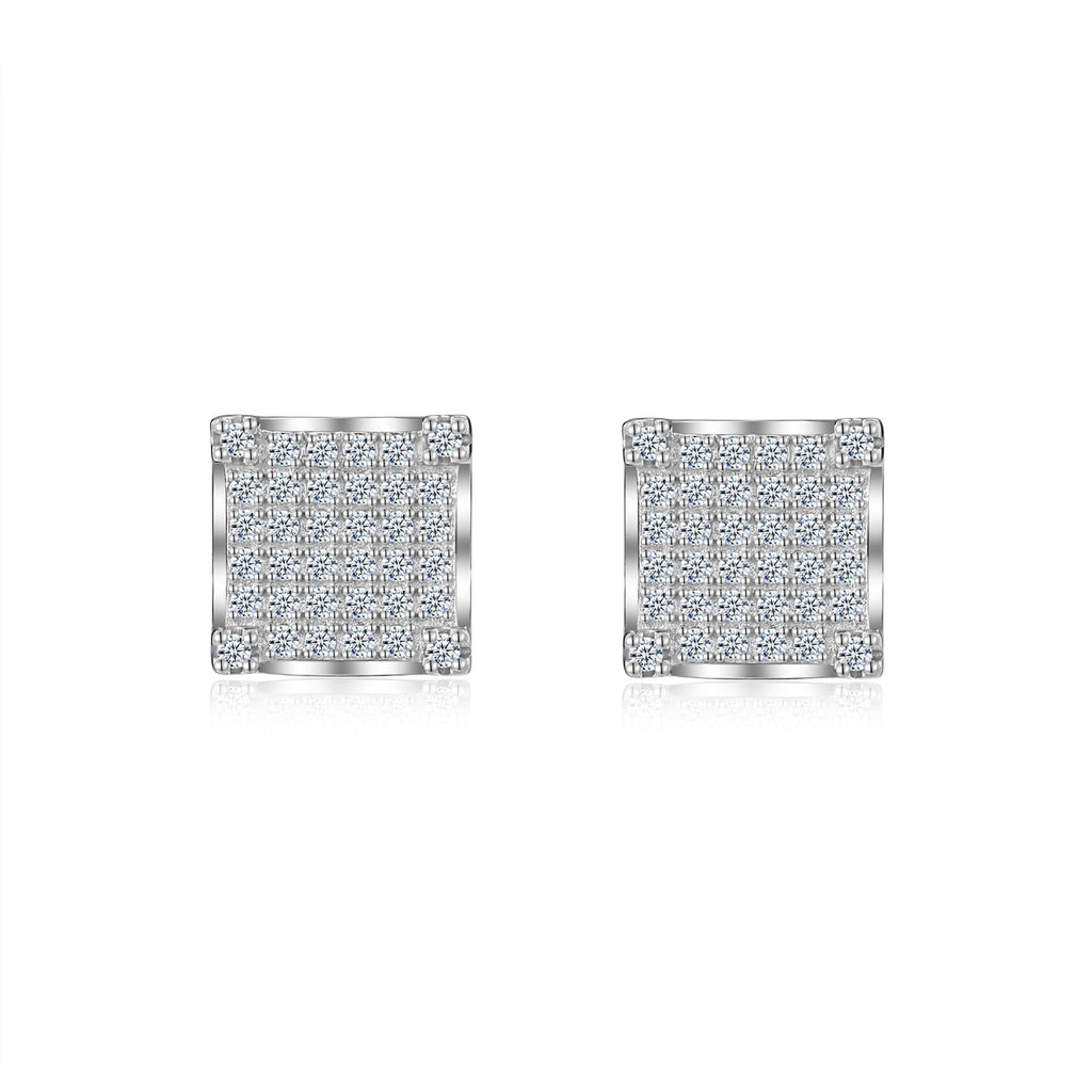 Grille Moissanite Pavé Stud Earrings in Sterling Silver