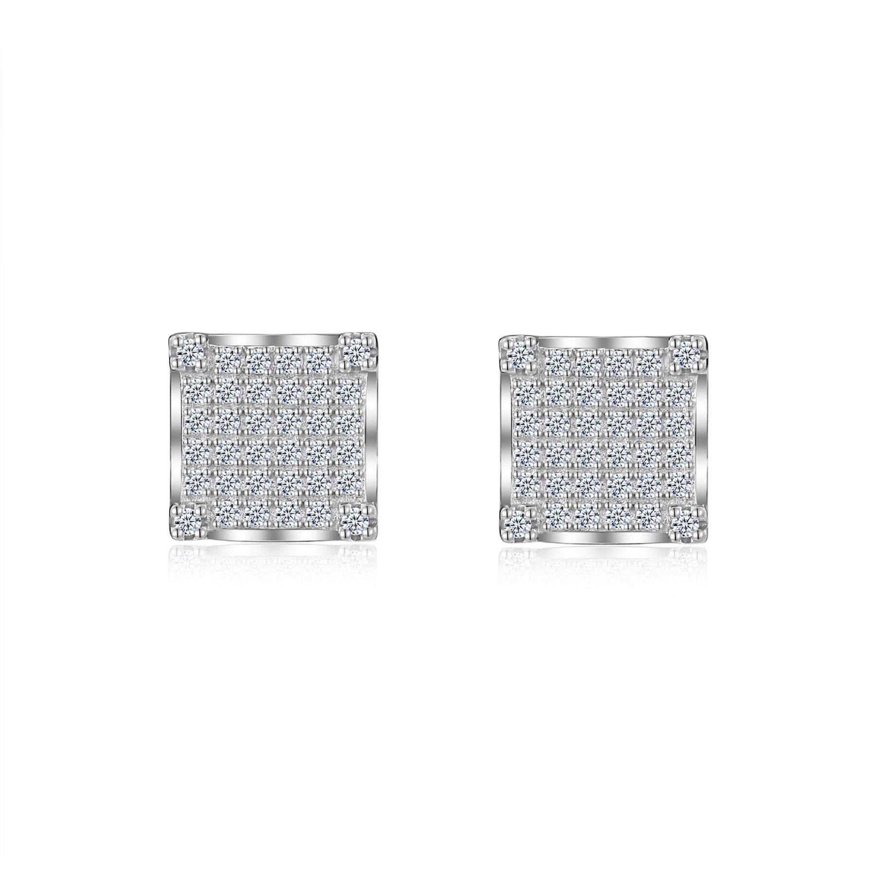 Grille Moissanite Pavé Stud Earrings in Sterling Silver