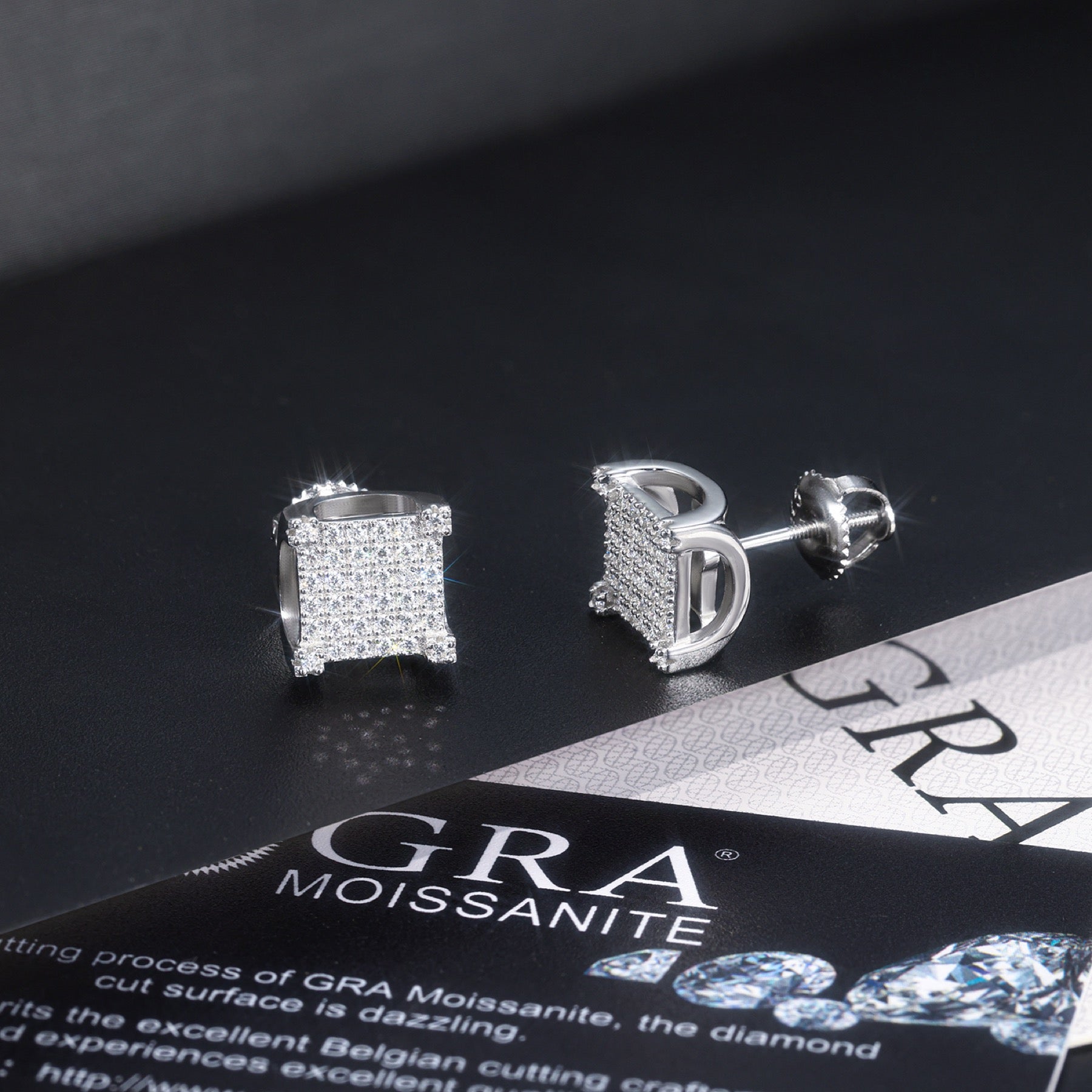 Grille Moissanite Pavé Stud Earrings in Sterling Silver