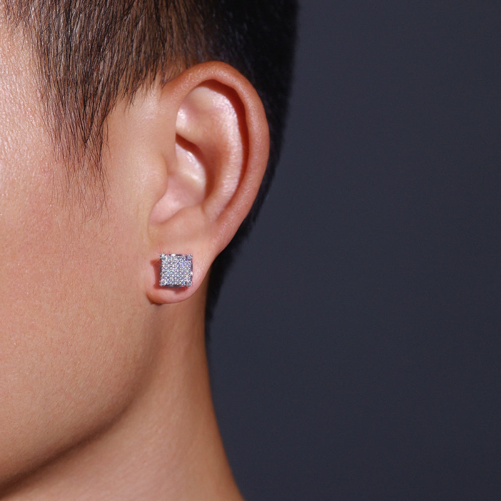 Grille Moissanite Pavé Stud Earrings in Sterling Silver