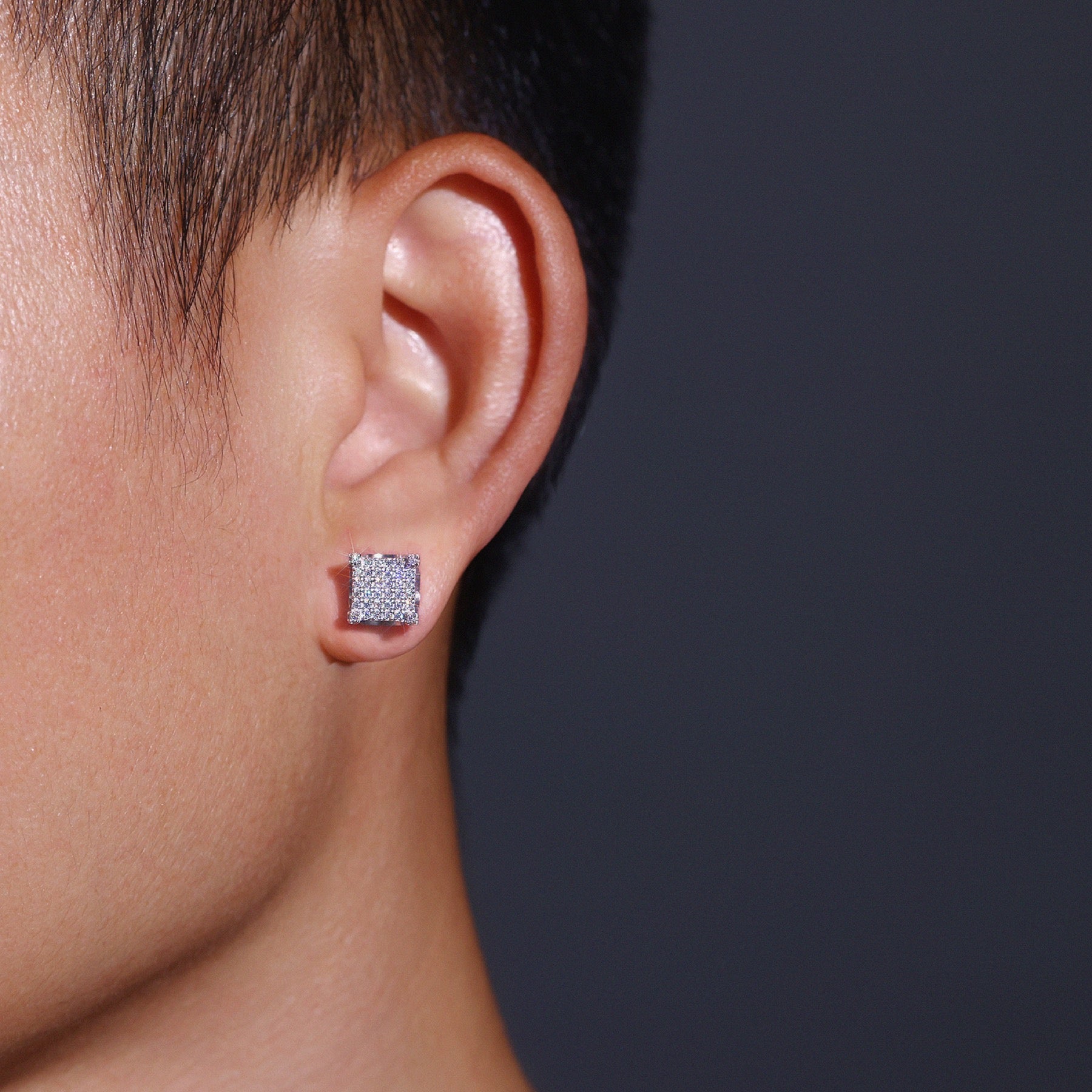 Grille Moissanite Pavé Stud Earrings in Sterling Silver