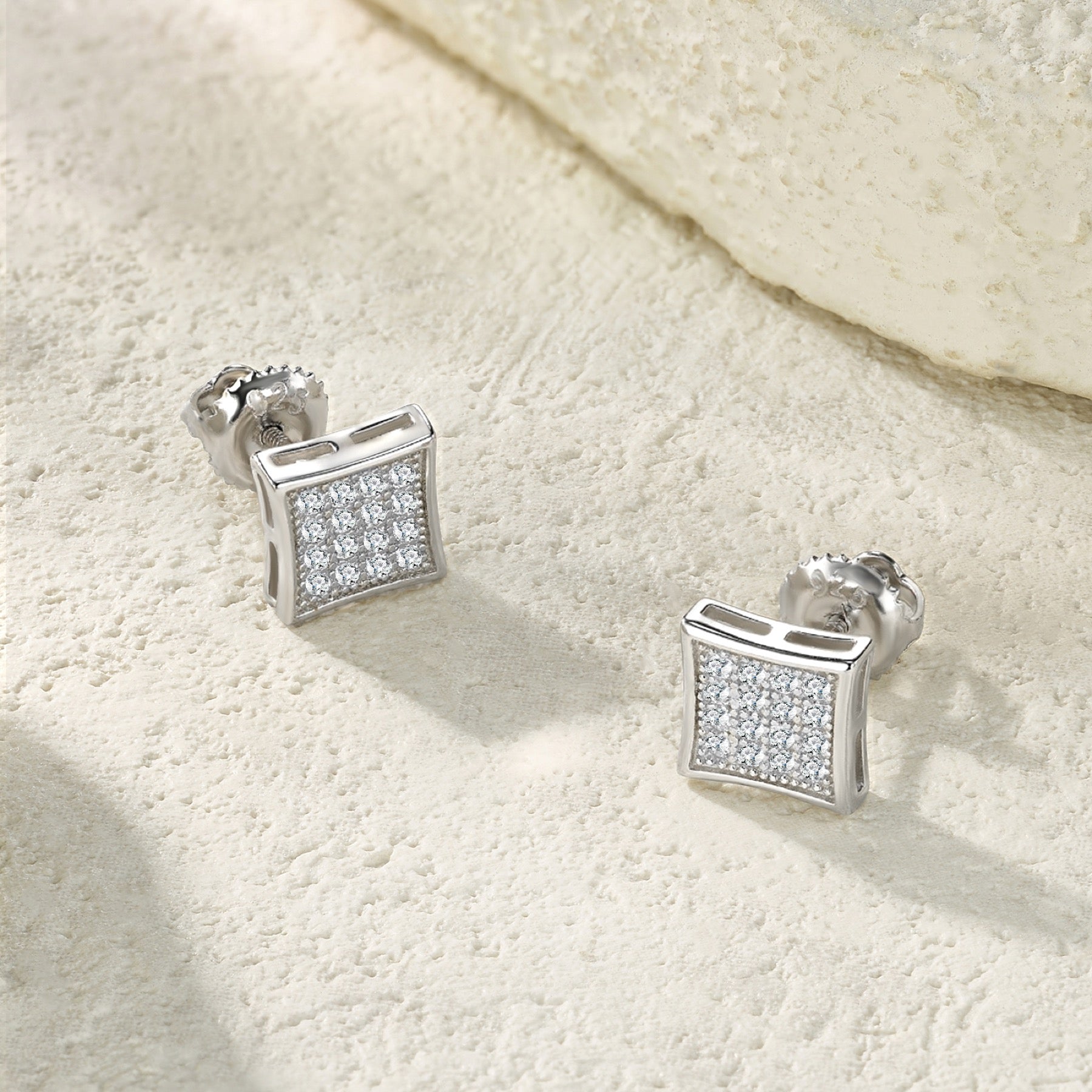 Shard Moissanite Pavé Stud Earrings in Sterling Silver