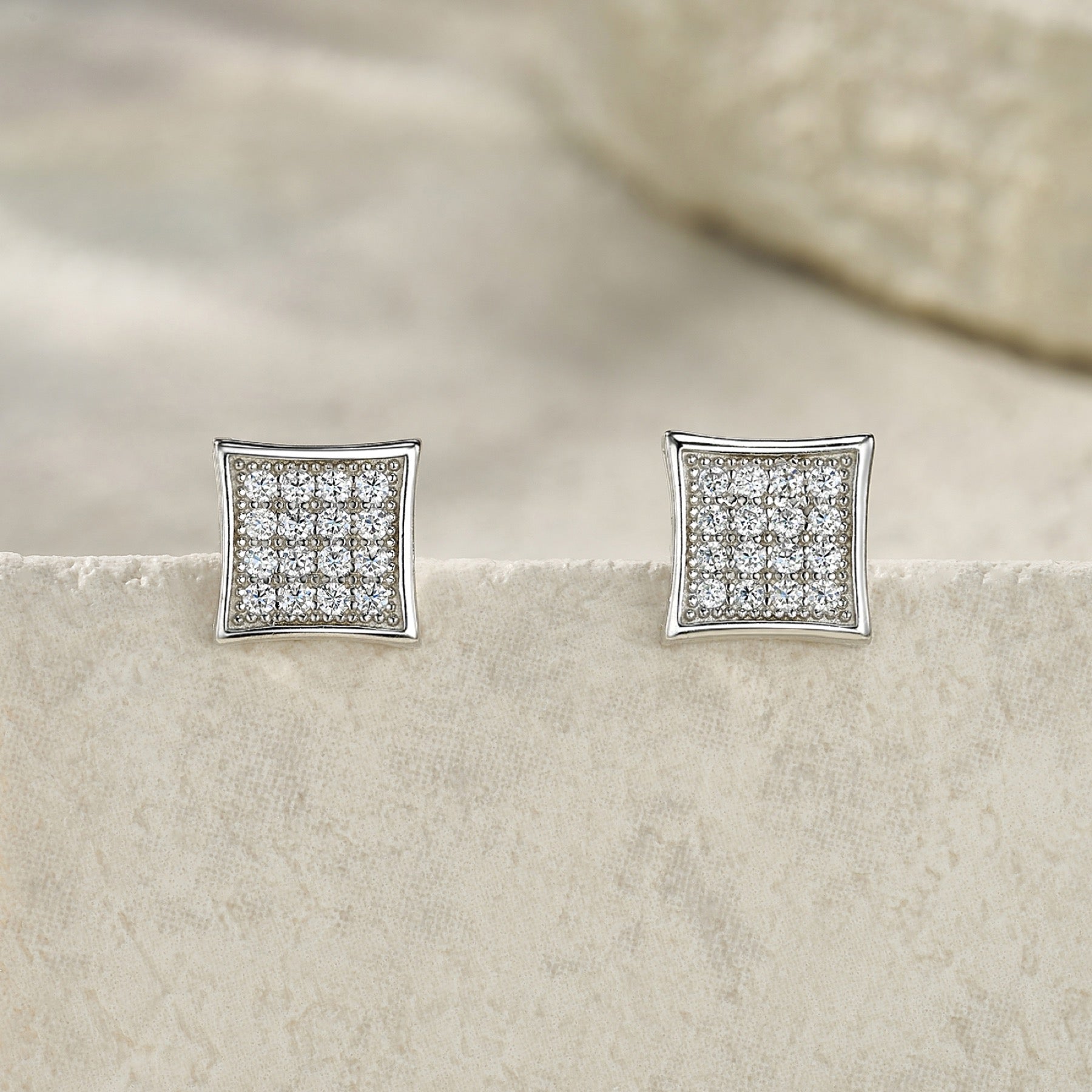 Shard Moissanite Pavé Stud Earrings in Sterling Silver