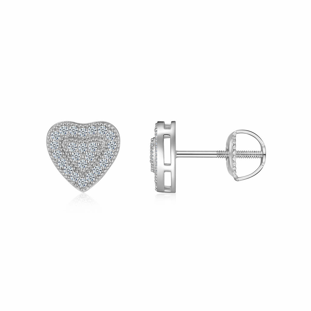 Lovepave Moissanite Heart Stud Earrings in Sterling Silver