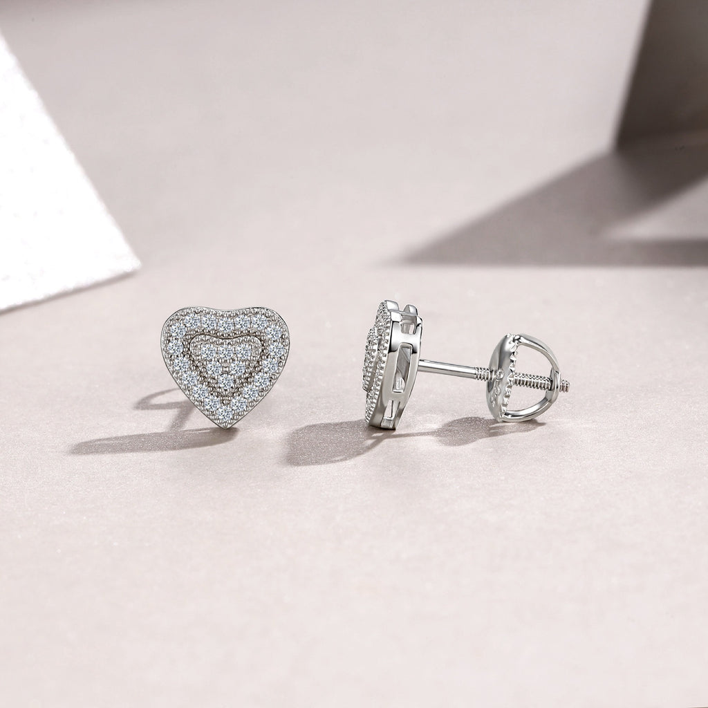 Lovepave Moissanite Heart Stud Earrings in Sterling Silver
