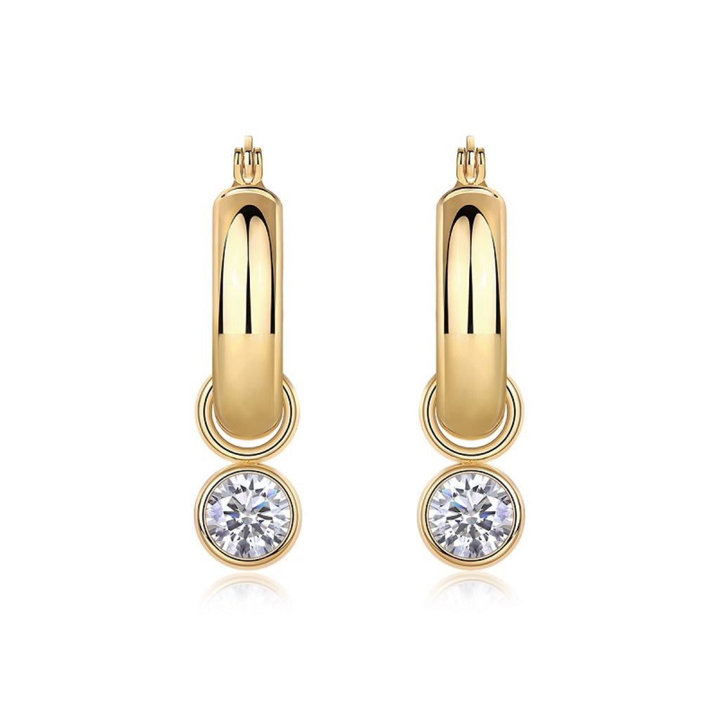 Sfera 1 Carat Moissanite Drop Huggie Hoop Earrings in Gold-Tone Sterling Silver