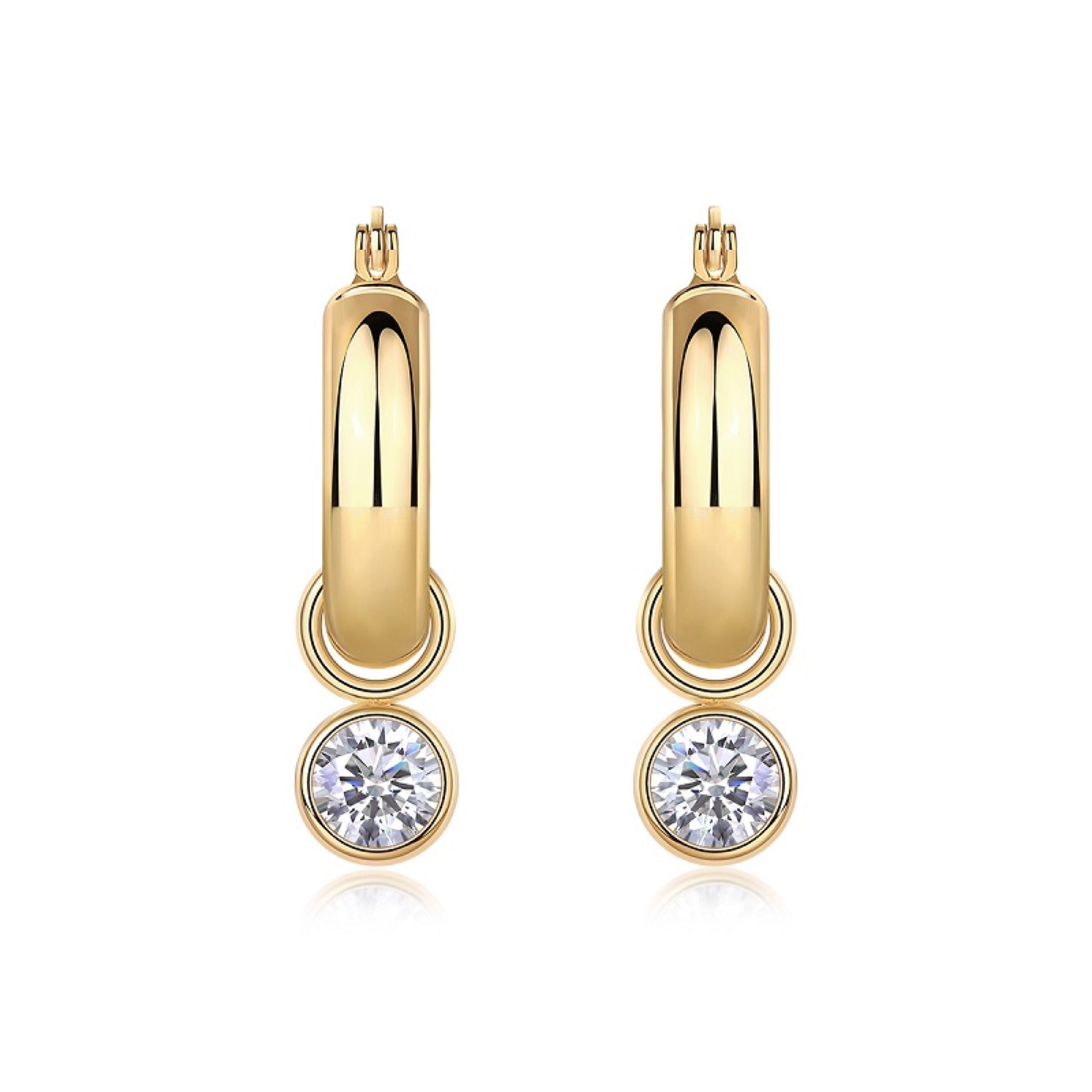 Sfera 1 Carat Moissanite Drop Huggie Hoop Earrings in Gold-Tone Sterling Silver